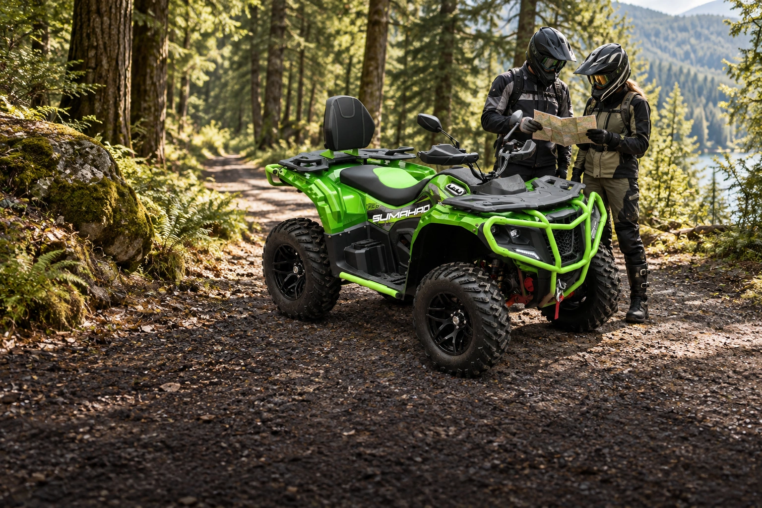 Riders preparing a woodland route beside an S400
